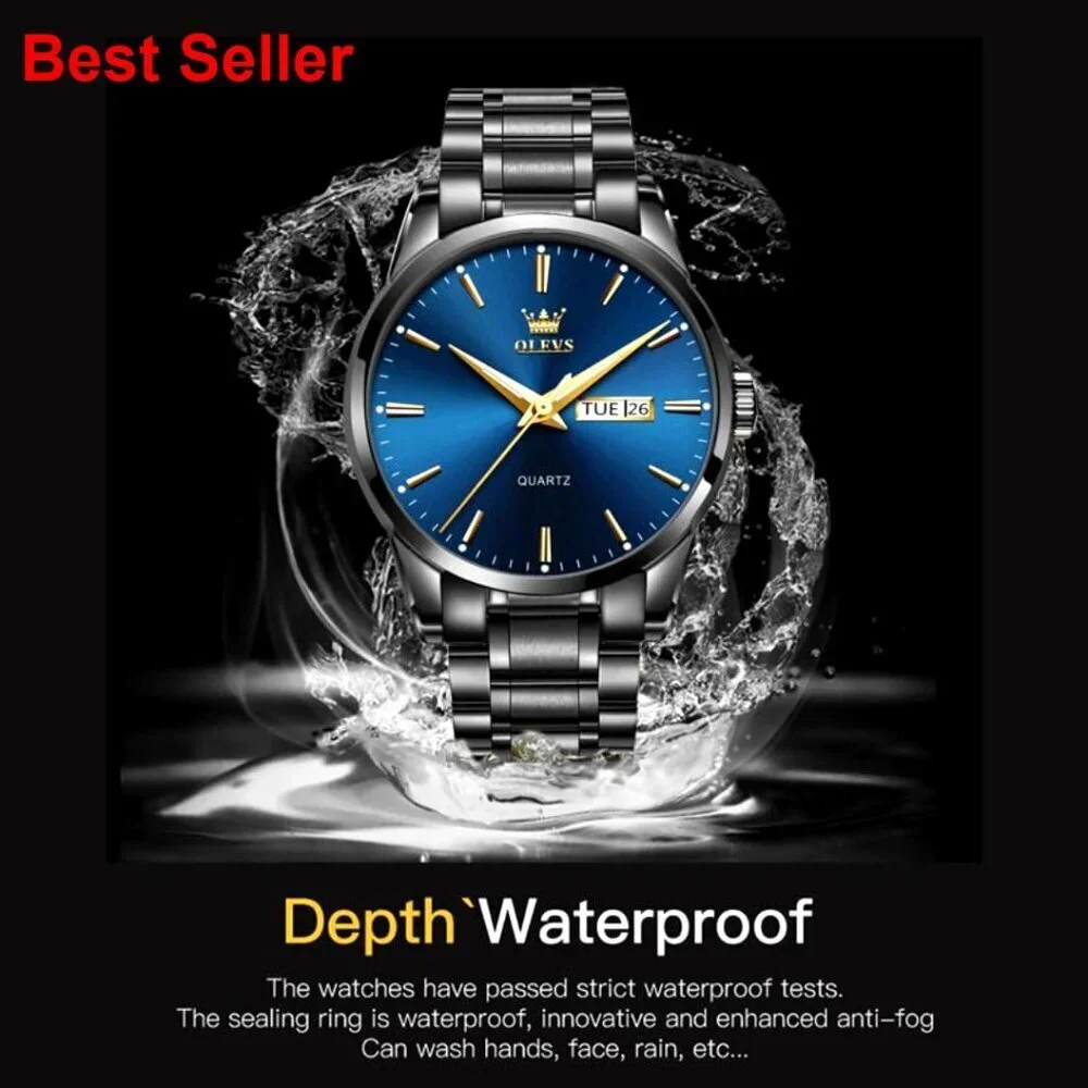 Stainless Steel Waterproof Watch with Date Luminous Dial